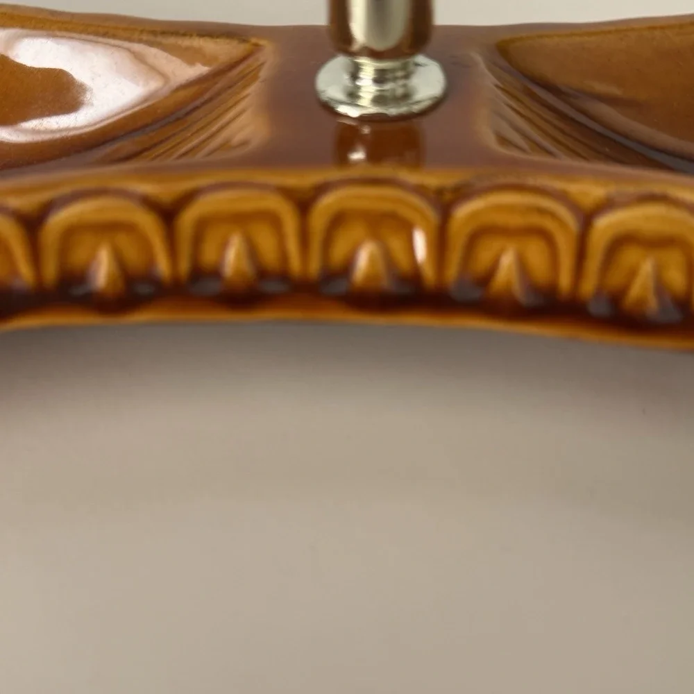 Maddux of California 1966 MCM 3 Piece Divided Serving Tray Burnt Orange Glaze